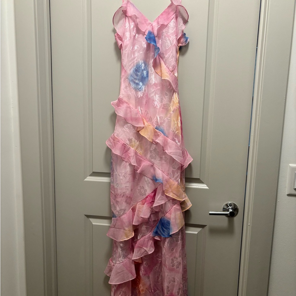 Pink Floral Ruffle Dress